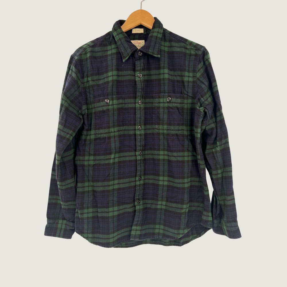 J.Crew Mens Size M Classic Mid-Weight Flannel Shirt Green Navy Plaid BJ497